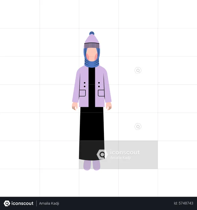 Muslim girl wearing winter jacket  Illustration