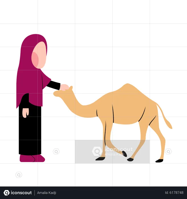 Muslim girl with Camel  Illustration