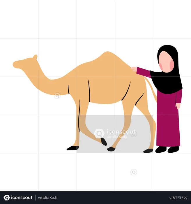 Muslim girl with Camel  Illustration