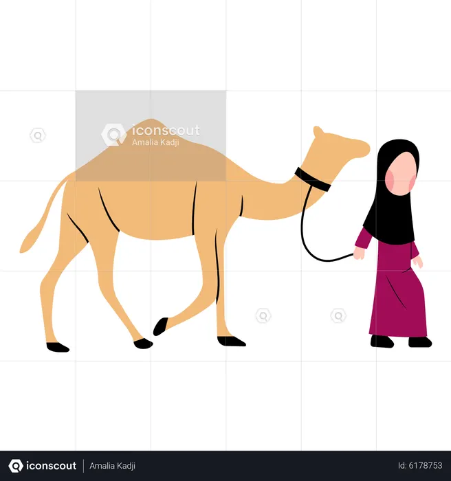 Muslim girl with Camel  Illustration