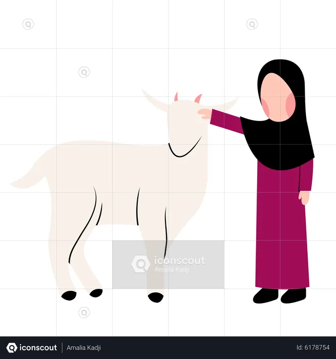 Muslim girl with Goat  Illustration