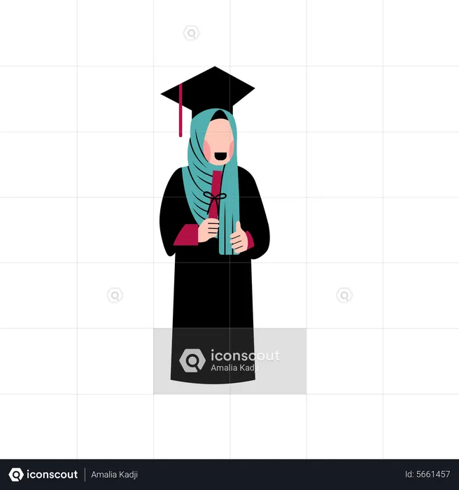 Muslim girl with graduation degree  Illustration