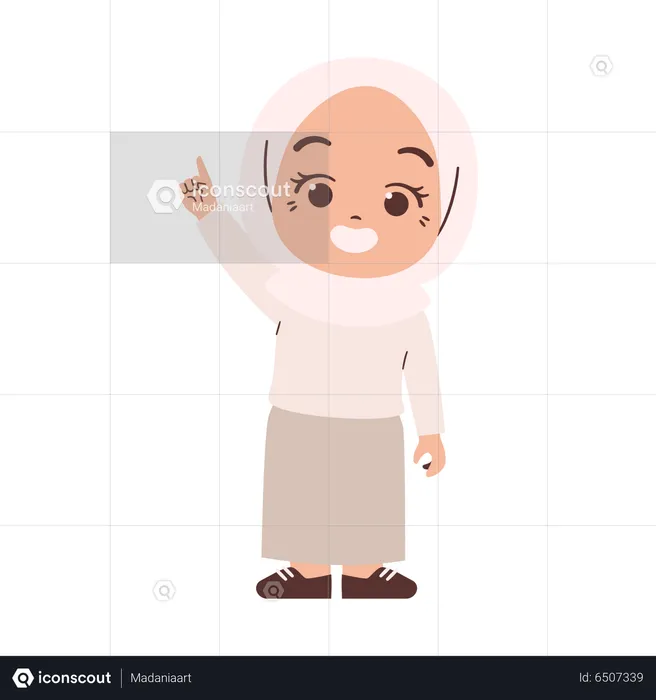 Muslim Girl With Pointing Finger  Illustration