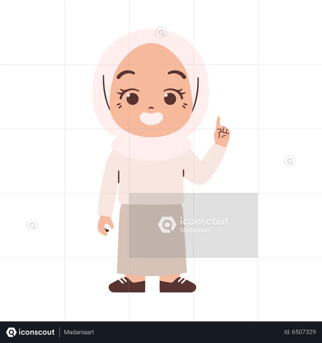 Muslim Girl With Pointing Finger  Illustration