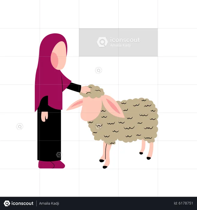 Muslim girl with Sheep  Illustration