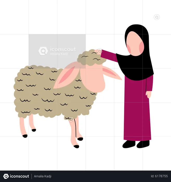 Muslim girl with Sheep  Illustration