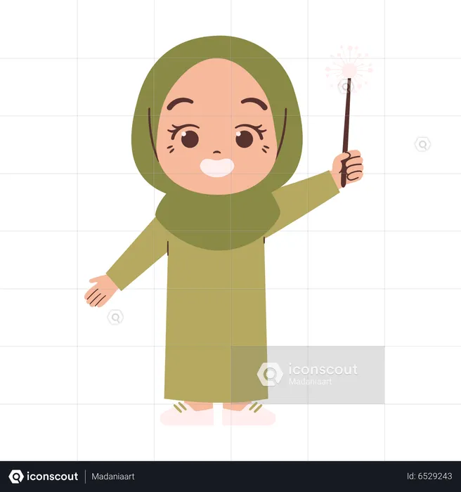 Muslim girl with sparkle firework  Illustration