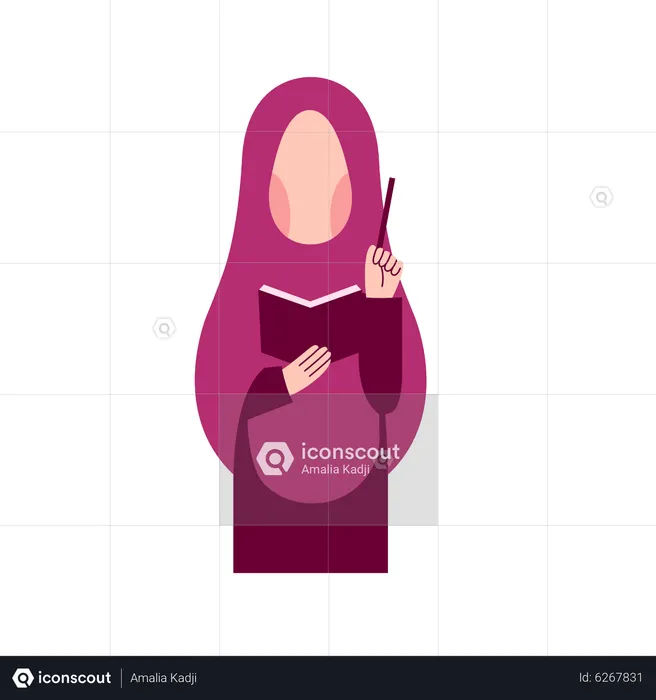 Muslim girl writing notes  Illustration