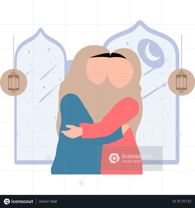 Muslim girls are hugging  Illustration