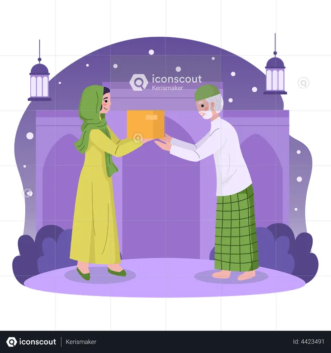Muslim giving donation to others on ramadan  Illustration