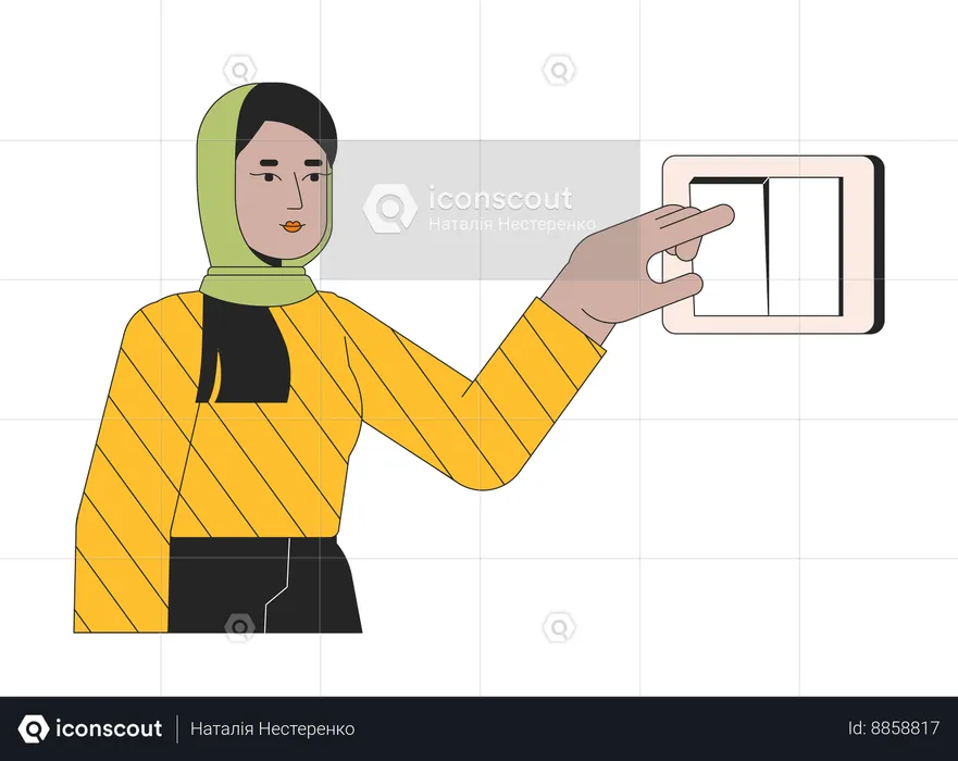 Muslim hijab female Turning off light  Illustration
