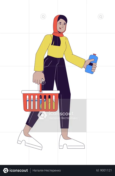 Muslim hijab woman with shopping basket  Illustration