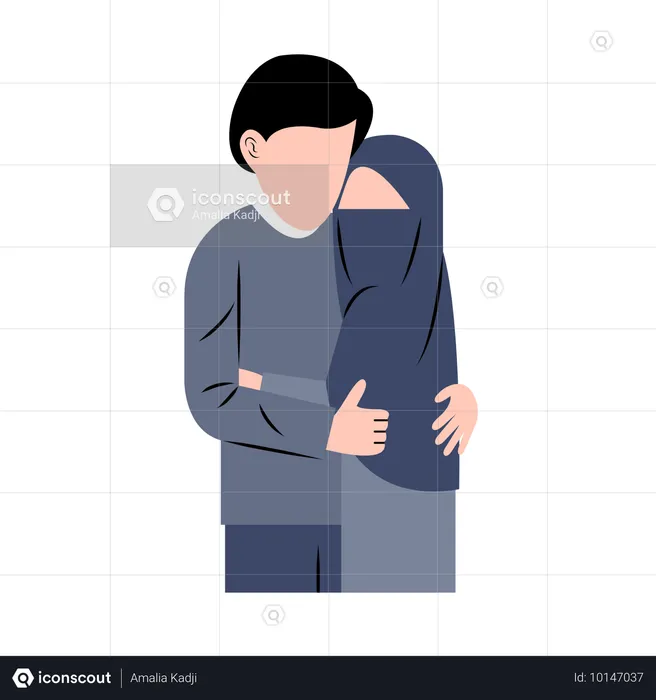 Muslim husband and wife giving romantic pose  Illustration