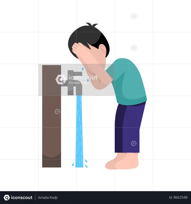 Muslim kid Doing Ablution Step  Illustration