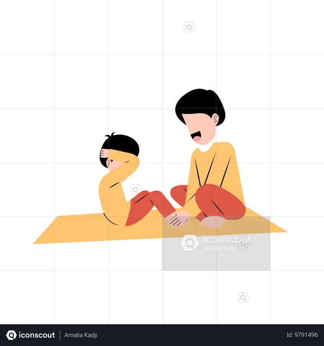 Muslim kid doing exercise with father  Illustration