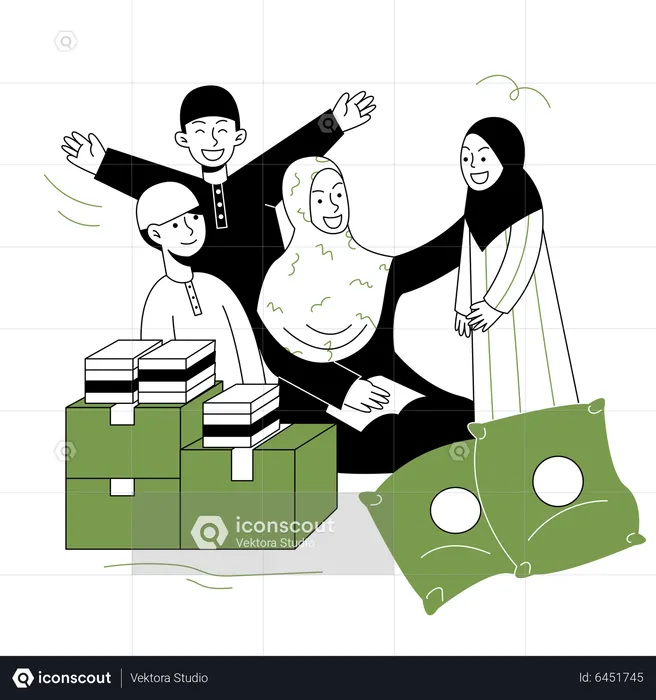Muslim kids getting Ramadan gifts  Illustration