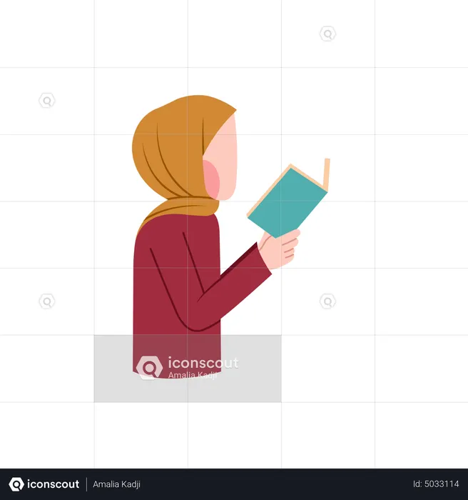 Muslim lady reading book  Illustration