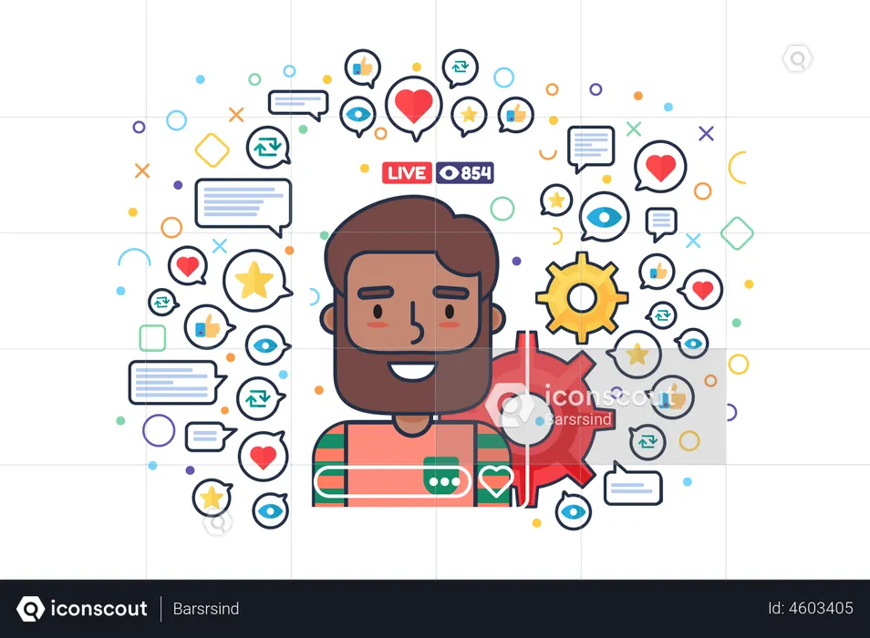 Muslim male streaming on social media  Illustration