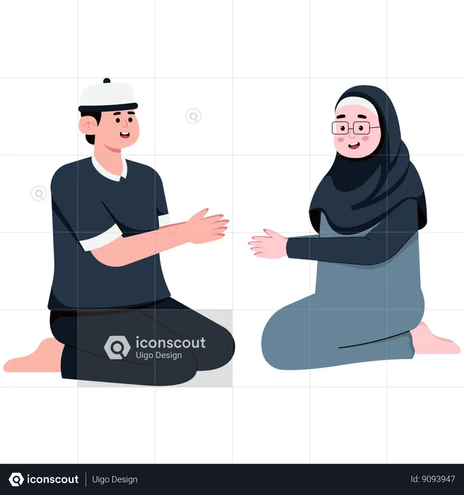 Muslim Man and Woman Who Forgiving on Eid  Illustration