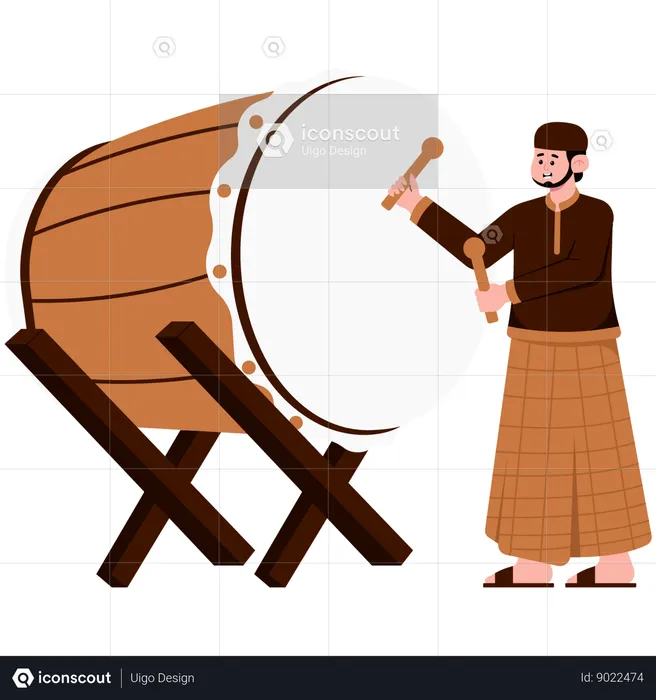 Muslim Man Beating Drum  Illustration