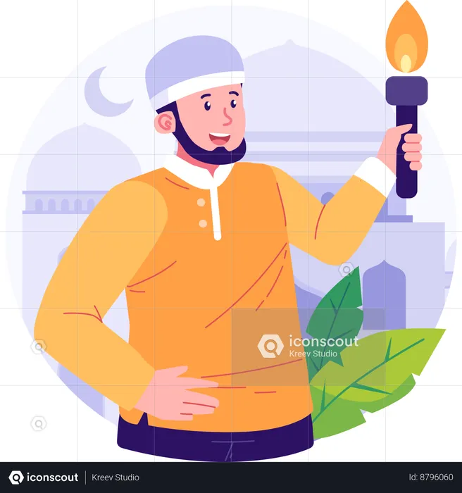 Muslim Man Carrying Torch  Illustration