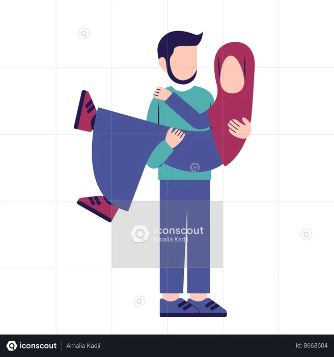 Muslim man carrying woman  Illustration