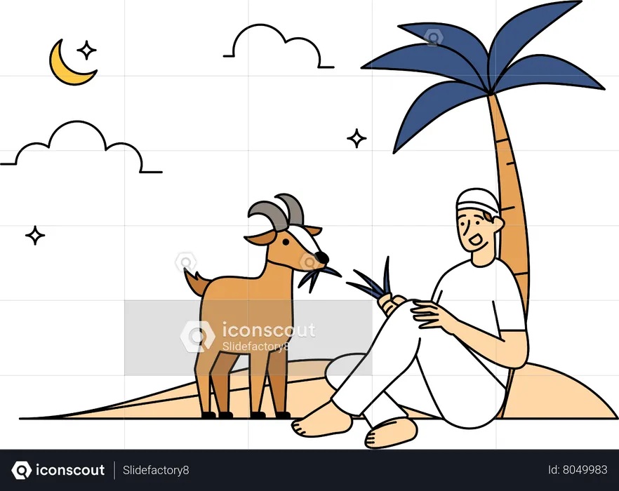 Muslim man deeding goat  Illustration