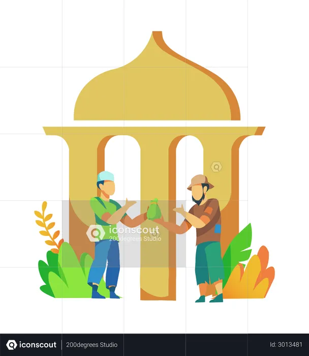 Muslim man distributing zakat in mosques  Illustration