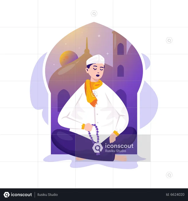 Muslim man doing dhikr  Illustration