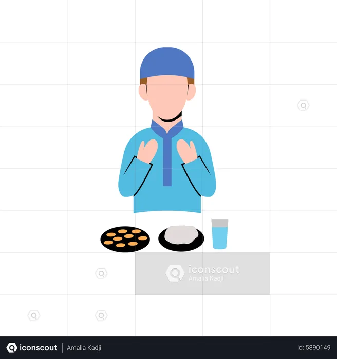 Muslim Man Doing Iftar prayer  Illustration