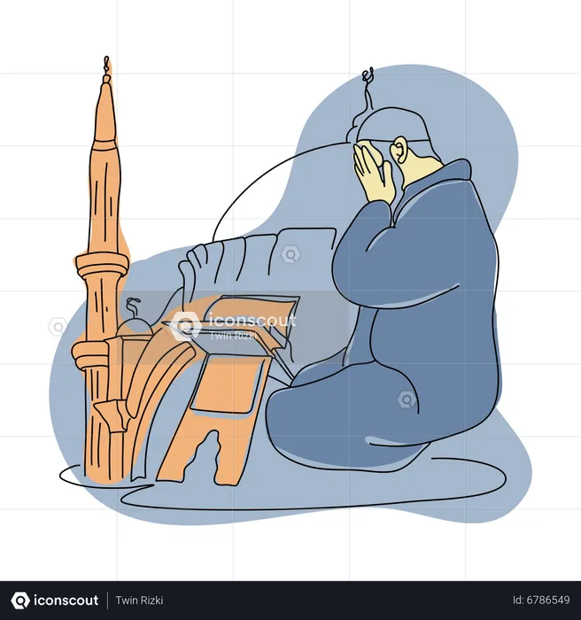 Muslim man doing Islamic prayer  Illustration