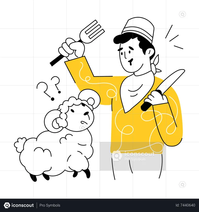 Muslim man Eat Lamb  Illustration