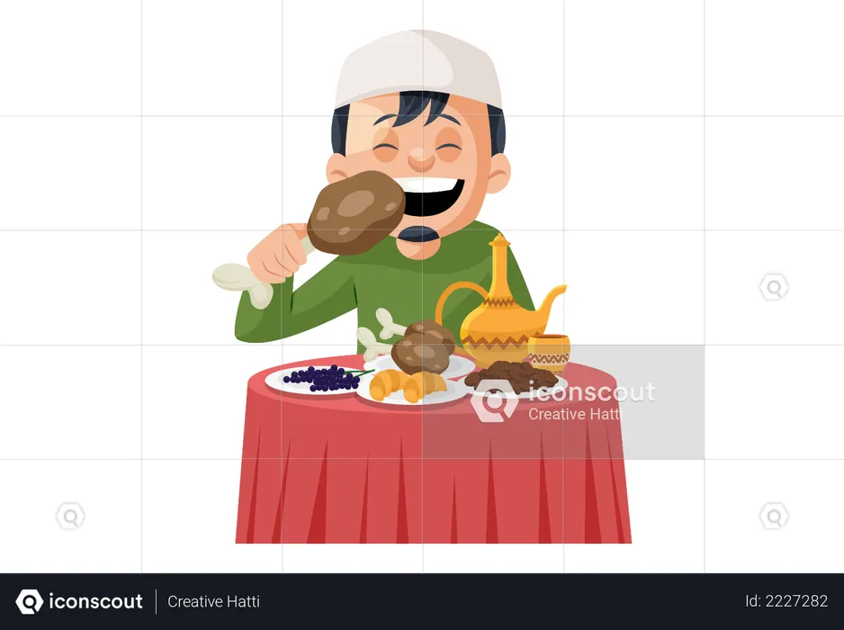 Muslim man eating Non-veg and drinking Alcohol  Illustration