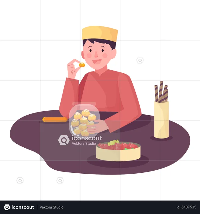 Muslim man Eating Snack  Illustration