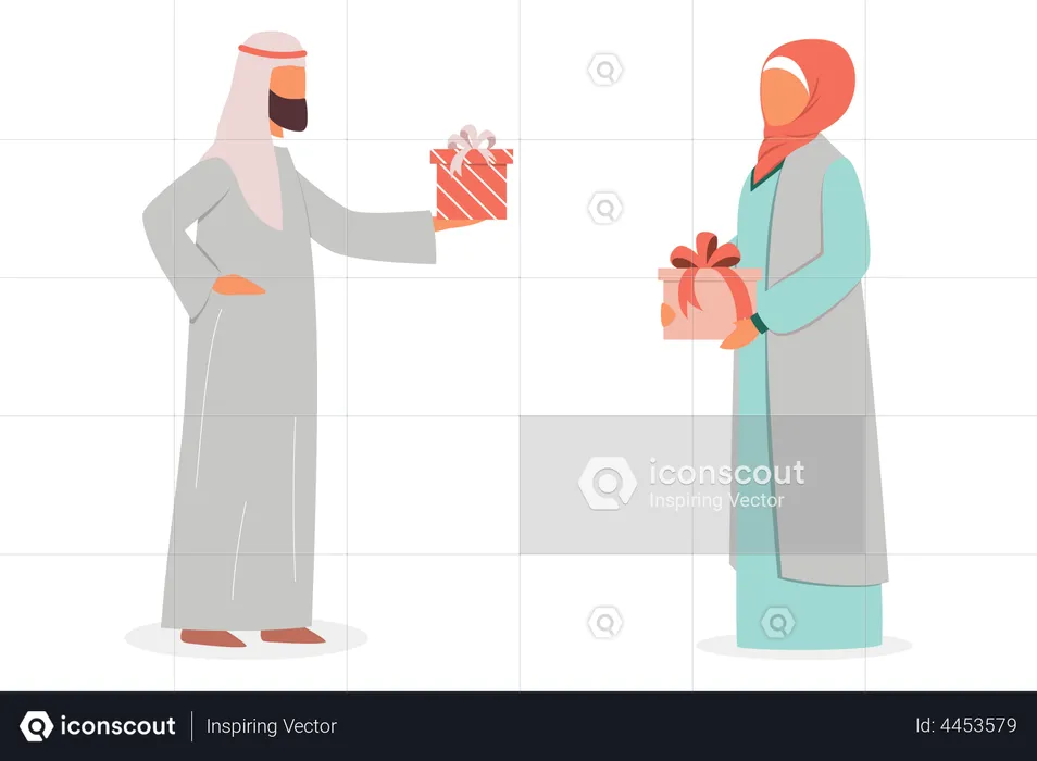 Muslim man gifting girlfriend  Illustration