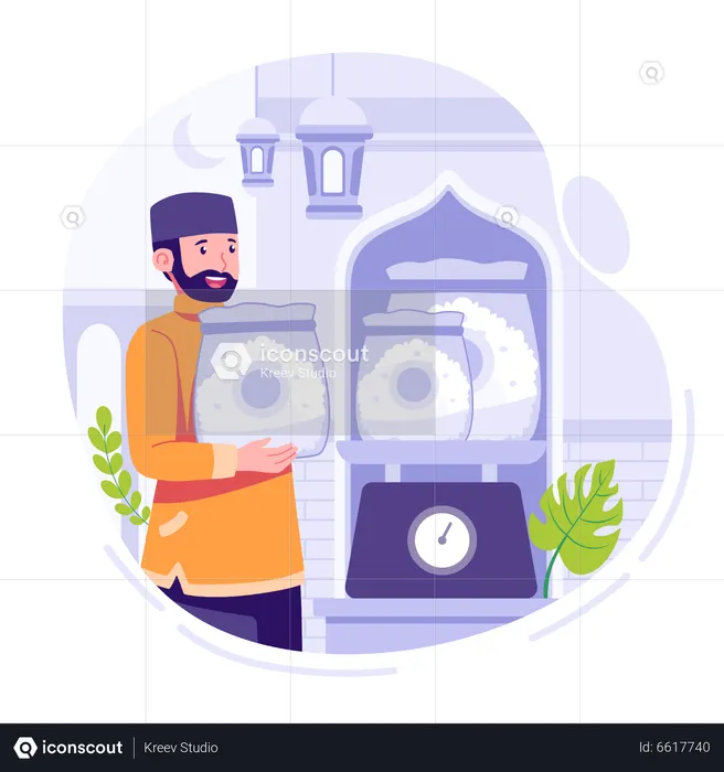 Muslim man give alms in ramadan  Illustration