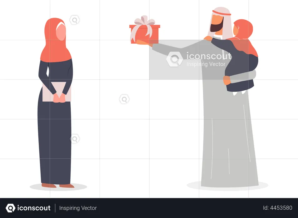 Muslim man giving gift to wife  Illustration
