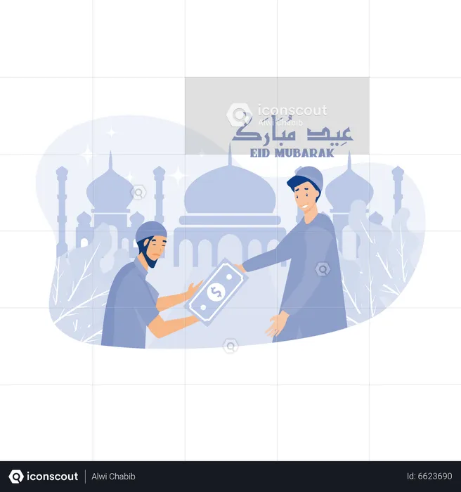 Muslim Man Giving Money  Illustration