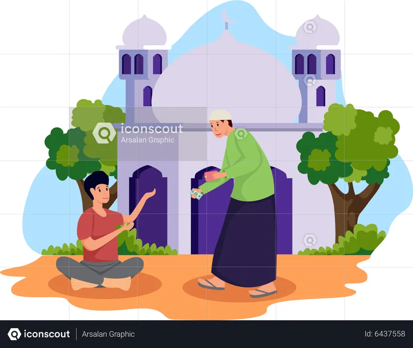 Muslim man giving zakat  Illustration