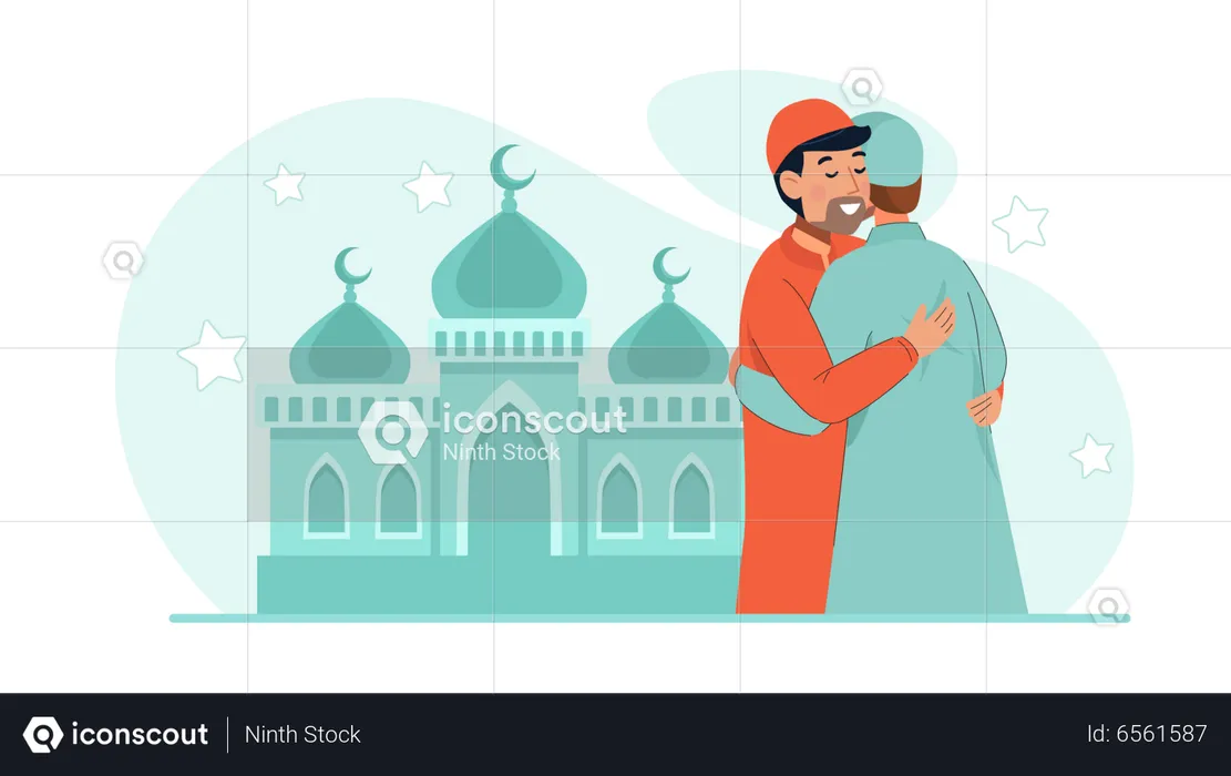 Muslim man greeting each other  Illustration