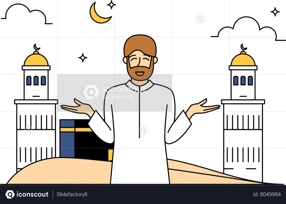 Muslim man greeting on Eid al-Adha  Illustration