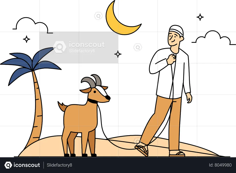 Muslim man herding goat  Illustration