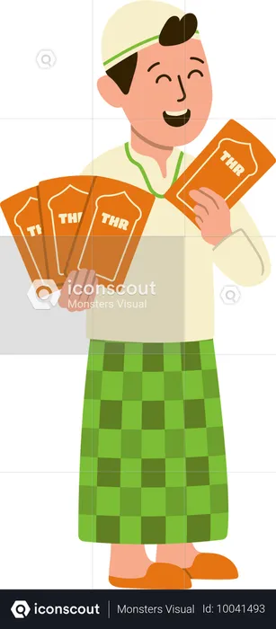 Muslim man holding international tickets  Illustration