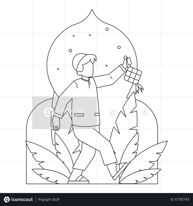 Muslim man holding ketupat  Illustration