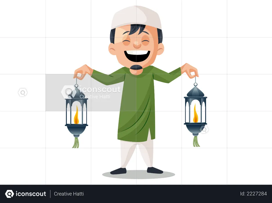 Muslim man holding lantern  Illustration