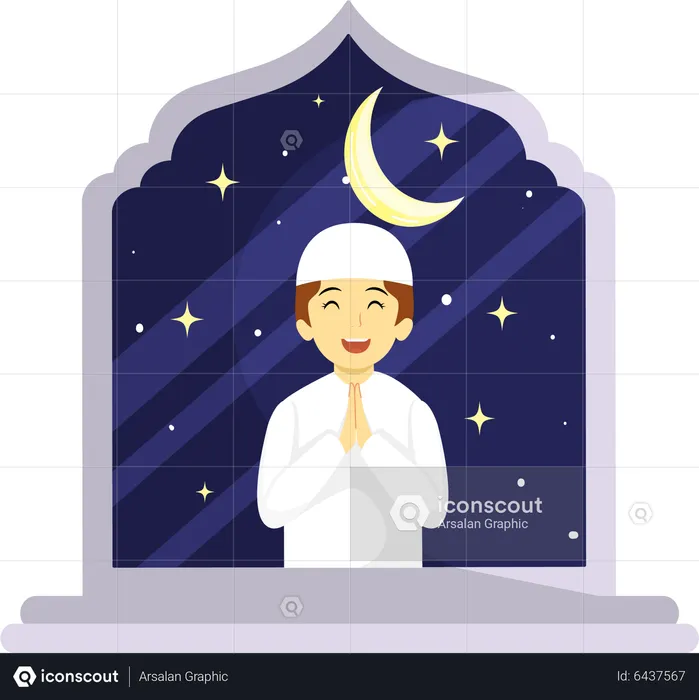 Muslim man in praying  Illustration