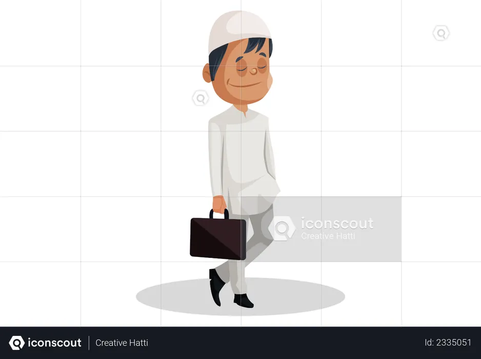 Muslim man is holding briefcase in hand  Illustration