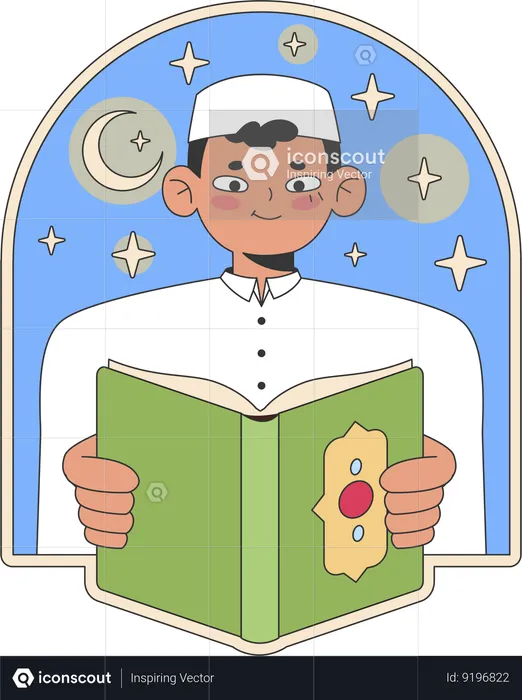 Muslim man is reading quran book  Illustration