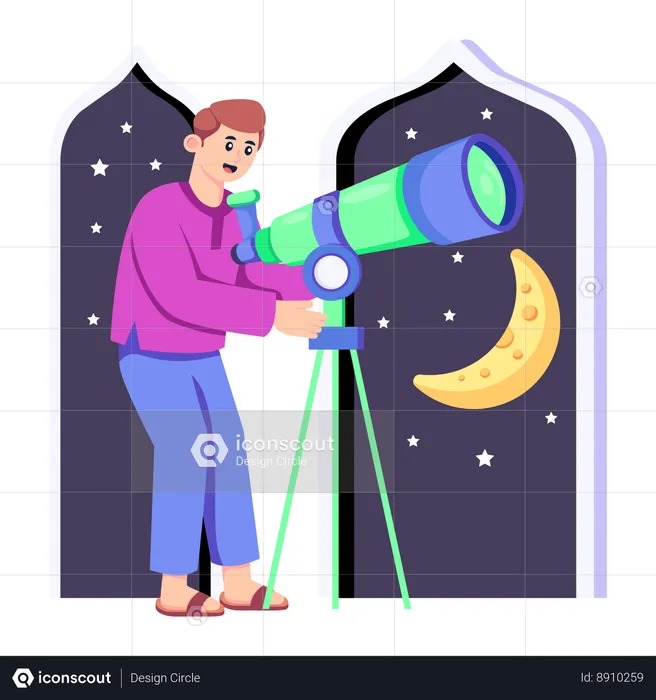 Muslim man Looking In Telescope  Illustration