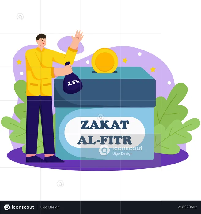 Muslim man Paying Zakat Fitrah  Illustration